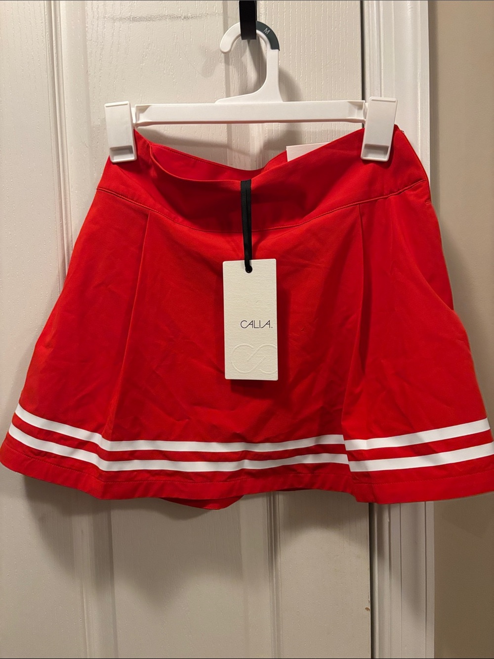 Calia Red Women’s A-Line Mini Skirt with White Stripe Detail